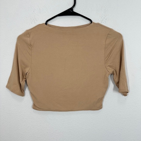 Naked Wardrobe Almond Nude 1/2 Sleeve Crop Top Tan M NWT Compression - Picture 4 of 10